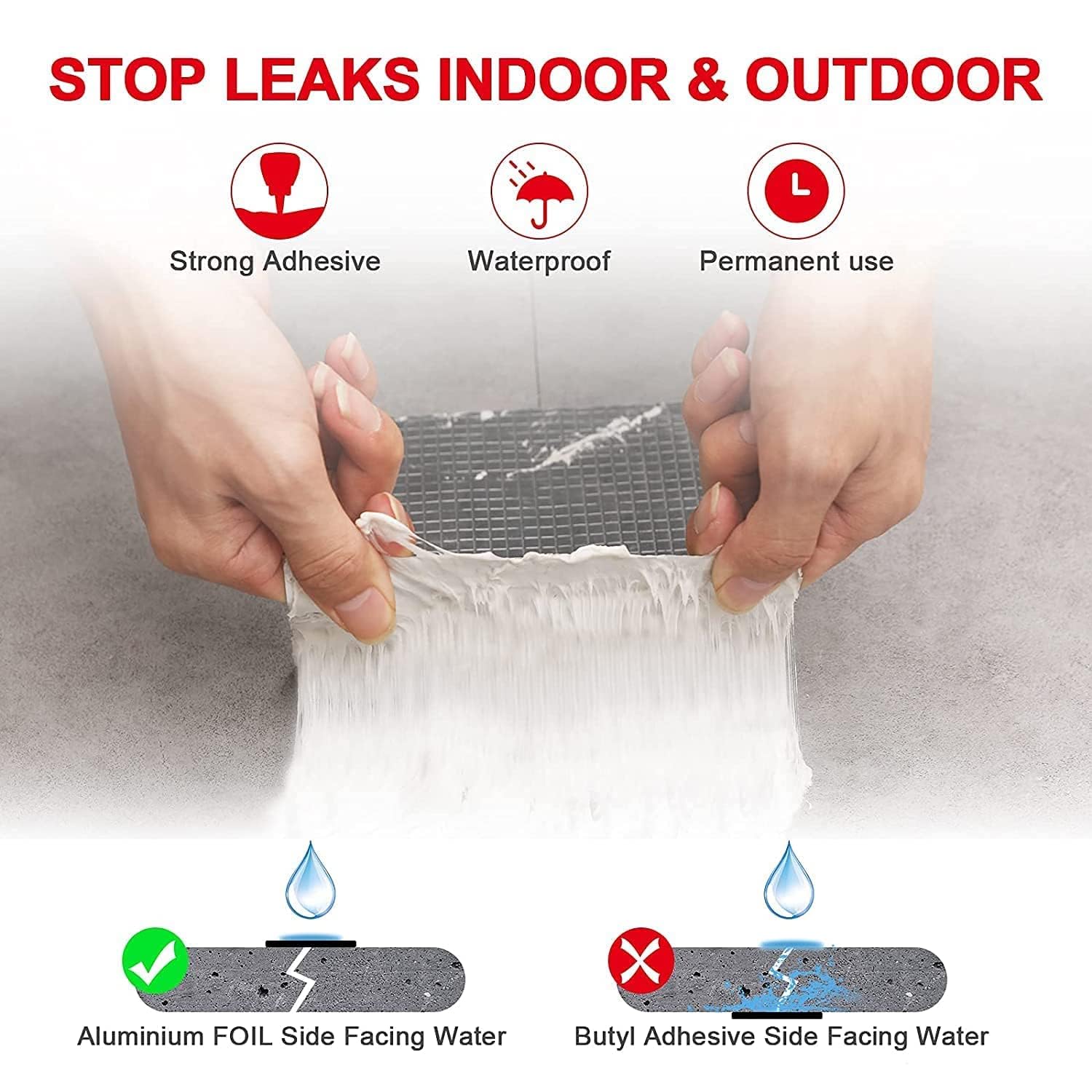 Super Strong Waterproof Butyl Tape for Leakage Repair – Self Adhesive Heavy Duty Aluminum Foil Tape for Roof Waterproofing, Water Leakage, Pipe, Wall & Tank Sealing
