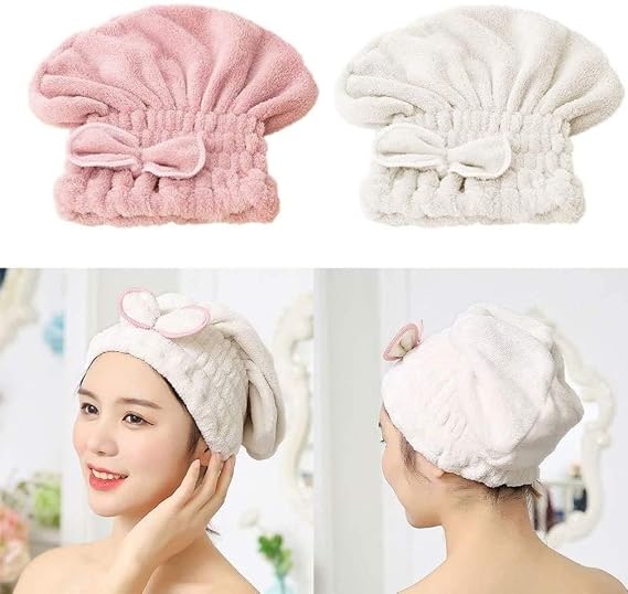 Buy Microfiber Hair Drying Cap,Hair Towel Cap,Fast Coral Velvet Hair Drying Towel with Bow-Knot,Quick Dry Online at Dmark