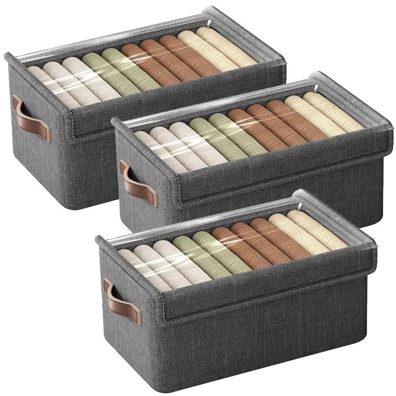 Buy Storage Box Foldable Non Woven Cloth Organizer with Lid Breathable Fabric Washable Wardrobe Storage Bin with Reinforced Handles Clothes Organizer Grey Pack of 1 Online at Dmark
