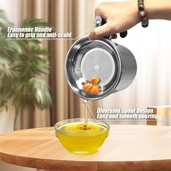 Stainless Steel Oil Storage Can with Strainer and Coasters Tray