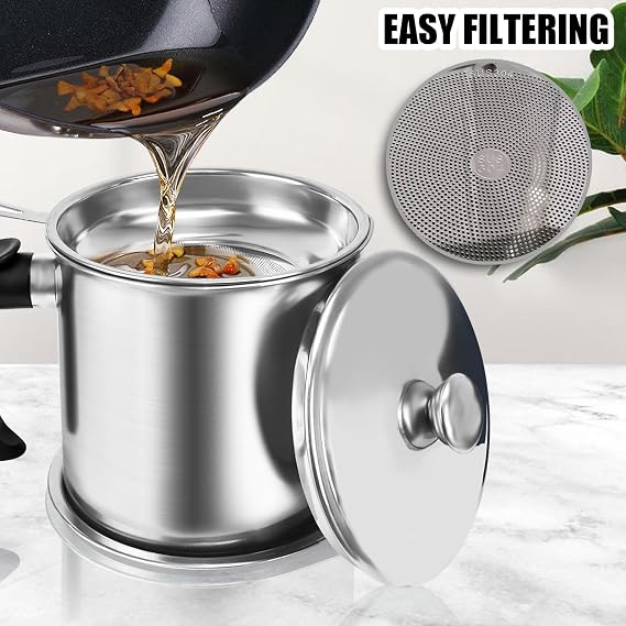 Stainless Steel Oil Storage Can with Strainer and Coasters Tray