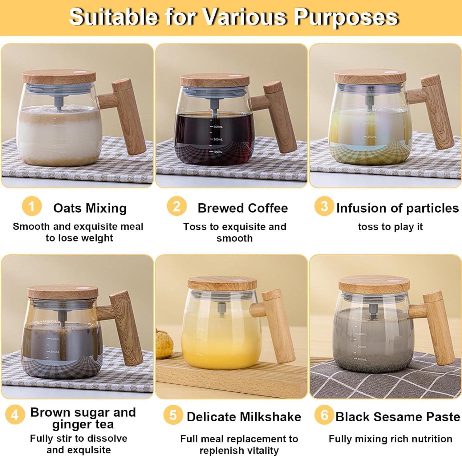 Self Stirring Coffee Mug, Glass Electric Self Mixing Cup with Lid & Handle, 400ml Auto Self Stirring Cup to Stir Coffee, Mixed Milk, Powder (400 ml)